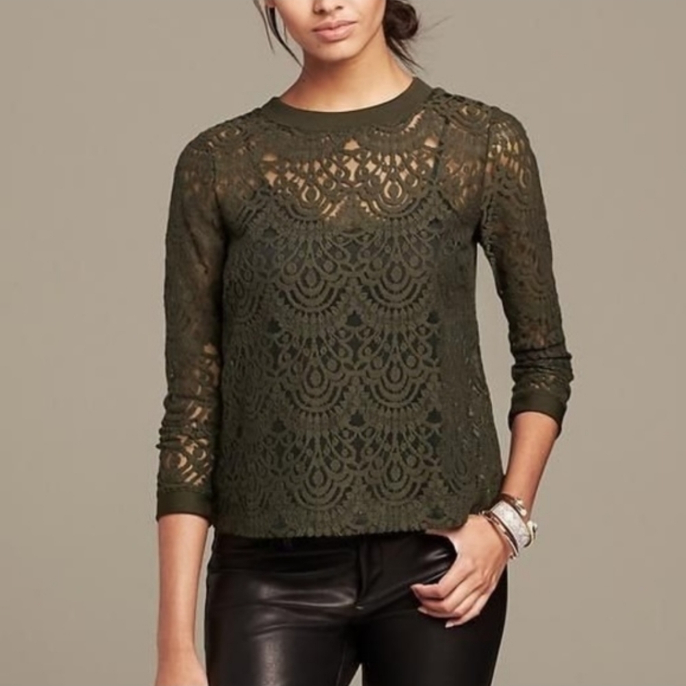 Banana Republic Olive Green Lace top
